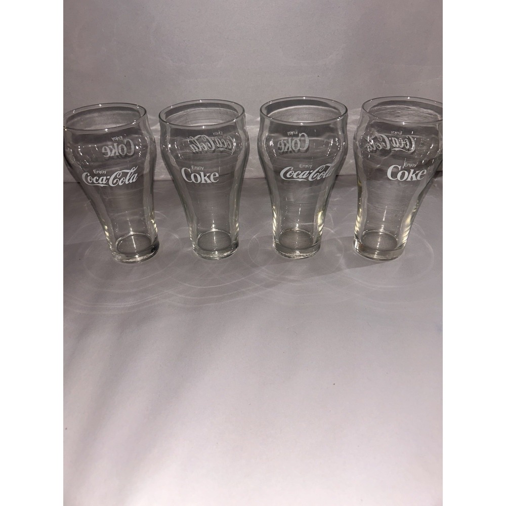 Vintage 1970s Set of 4 'Enjoy Coca Cola' 'Enjoy Coke' 6" Tall Drinking Glasses